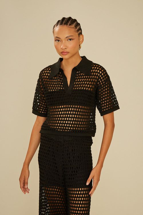 Blusa Gola Telada Tricot - Preto