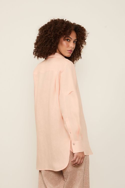 Camisa Ampla De Cambraia De Linho Rosa Pêssego