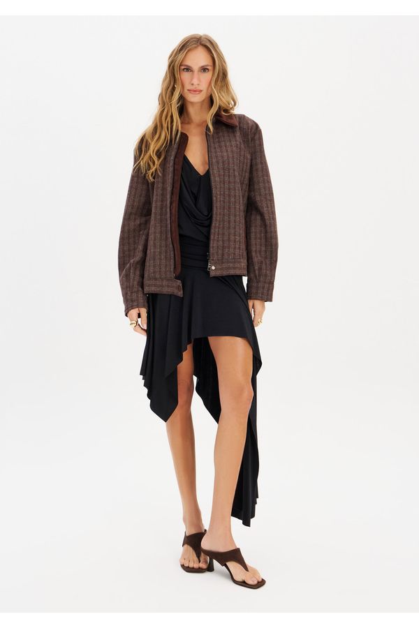 Jaqueta Bomber Em Suede Xadrez