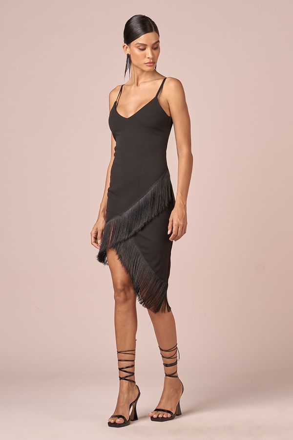VESTIDO JUSTO FRANJAS-PRETO